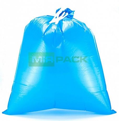 Мешки для мусора с завязками 60 литров, 40 мкм, 10 штук, ПCД, синие, для тяжелого и острого мусора, прямое дно + ленты для затягивания. - Вид 4